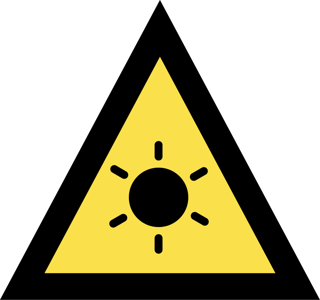 ExtremeHeat-Advice-Icon The image depicts an Australian Warning System Hazard Icon. The Icon is in the shape of an equilateral triangle depicting a black border and a yellow background to reflect the 'Advice' warning level, within the triangle, in black, is a circle with 6 lines extending out portraying a sun to depict the hazard of extreme heat.